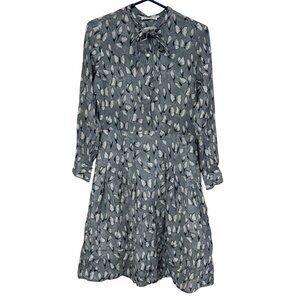 Ottod Ame Grey Silk Cotton Floral Butterflies Print Dress Long Sleeve Size 6 /x1